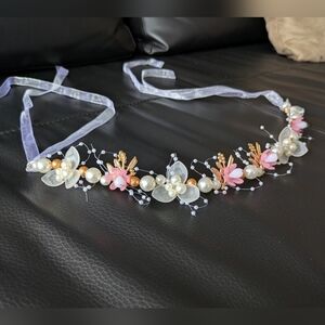 Faux Pearl & Flower Decor Bridal Hair Band Elegant